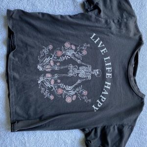 Grey shirt with skeleton and flowers